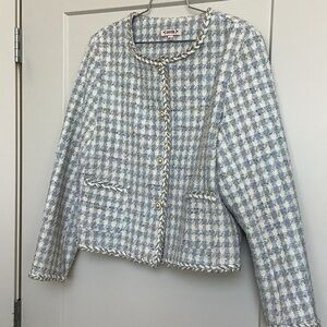 Nanette Lepore Light Blue & White Tweed Braided-Trim Jacket
